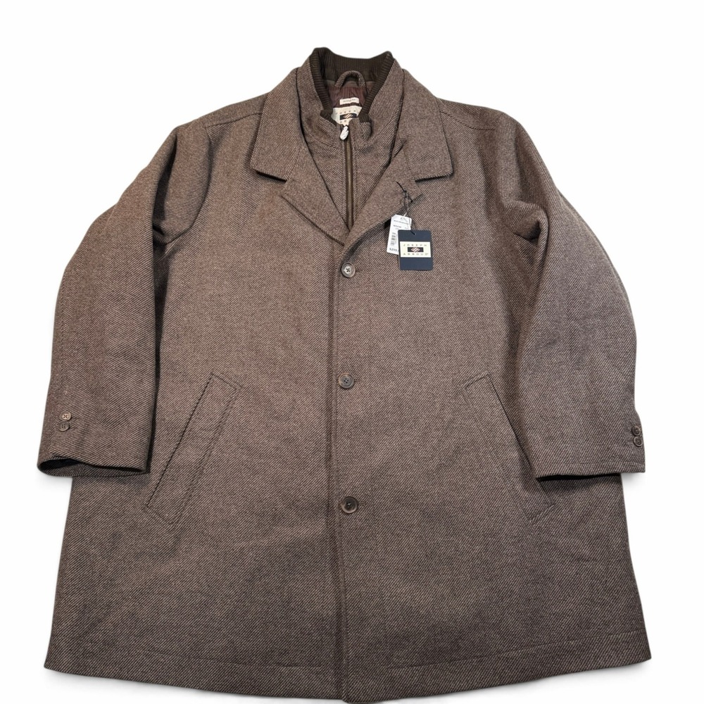 Joseph Abboud Mens 3X Brown Herringbone Wool Blend Car Coat Jacket Overcoat NWT